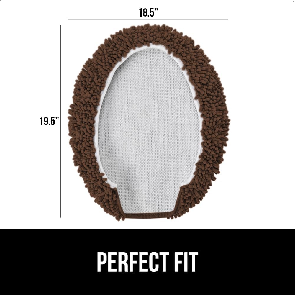 image:imageGORILLA GRIP Soft Chenille Bathroom Toilet Lid Cover Machine Washable Seat Covers 195x185 Stays in Place Rubber Backing Fits Most Round Elongated and Oblong Lids Accessories Decor GreyBrown