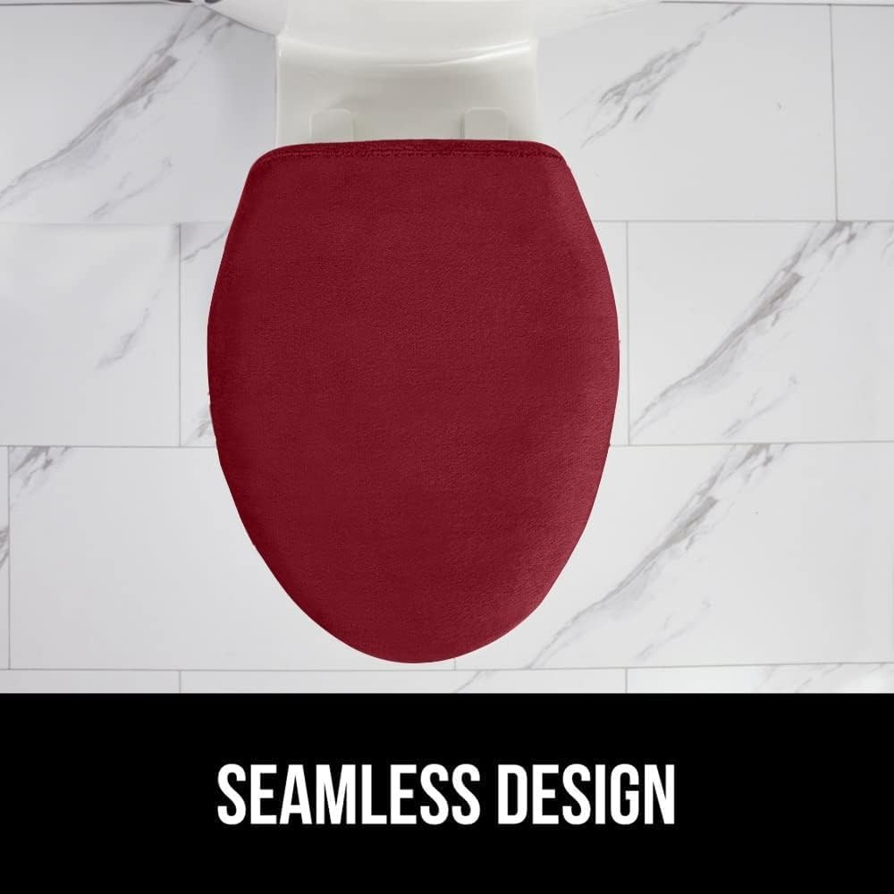 image:imageGORILLA GRIP Soft Chenille Bathroom Toilet Lid Cover Machine Washable Seat Covers 195x185 Stays in Place Rubber Backing Fits Most Round Elongated and Oblong Lids Accessories Decor GreyBurgundy