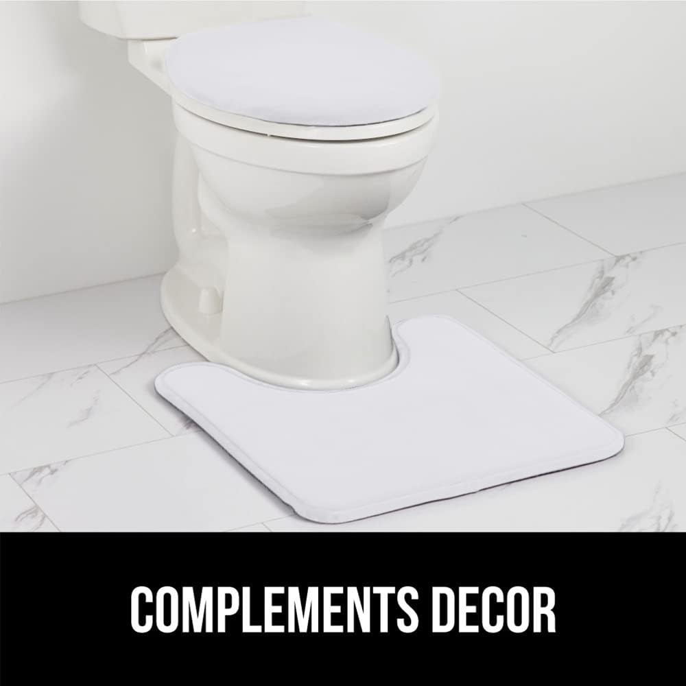 image:imageGORILLA GRIP Soft Chenille Bathroom Toilet Lid Cover Machine Washable Seat Covers 195x185 Stays in Place Rubber Backing Fits Most Round Elongated and Oblong Lids Accessories Decor GreyWhite