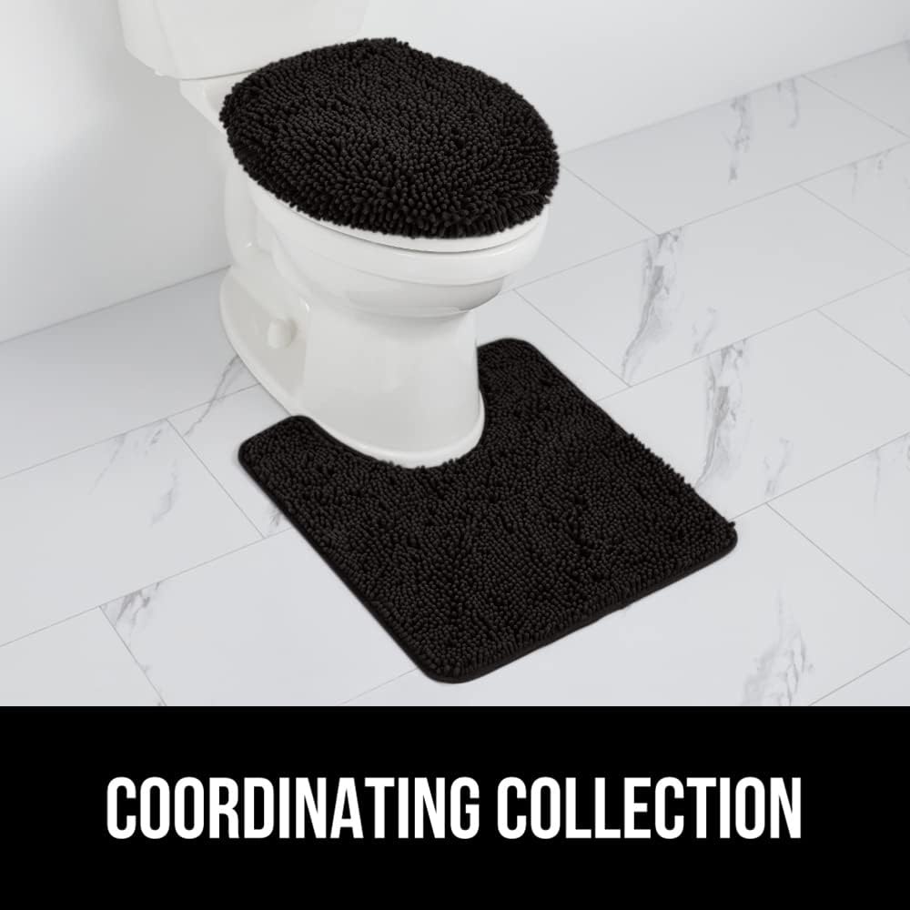 image:imageGORILLA GRIP Soft Chenille Bathroom Toilet Lid Cover Machine Washable Seat Covers 195x185 Stays in Place Rubber Backing Fits Most Round Elongated and Oblong Lids Accessories Decor GreyBlack