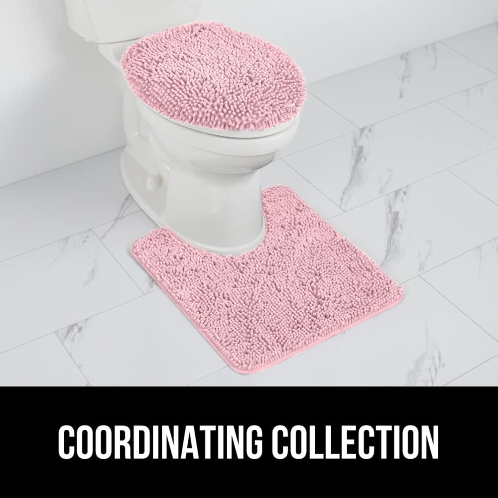 image:imageGORILLA GRIP Soft Chenille Bathroom Toilet Lid Cover Machine Washable Seat Covers 195x185 Stays in Place Rubber Backing Fits Most Round Elongated and Oblong Lids Accessories Decor GreyLight Pink