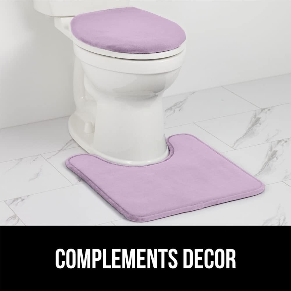image:imageGORILLA GRIP Soft Chenille Bathroom Toilet Lid Cover Machine Washable Seat Covers 195x185 Stays in Place Rubber Backing Fits Most Round Elongated and Oblong Lids Accessories Decor GreyLight Purple
