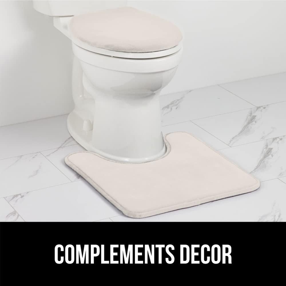 image:imageGORILLA GRIP Soft Chenille Bathroom Toilet Lid Cover Machine Washable Seat Covers 195x185 Stays in Place Rubber Backing Fits Most Round Elongated and Oblong Lids Accessories Decor GreyIvory
