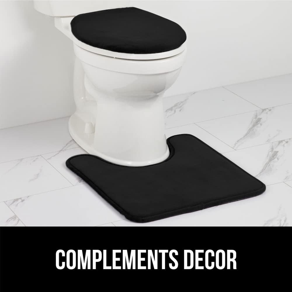 image:imageGORILLA GRIP Soft Chenille Bathroom Toilet Lid Cover Machine Washable Seat Covers 195x185 Stays in Place Rubber Backing Fits Most Round Elongated and Oblong Lids Accessories Decor GreyBlack