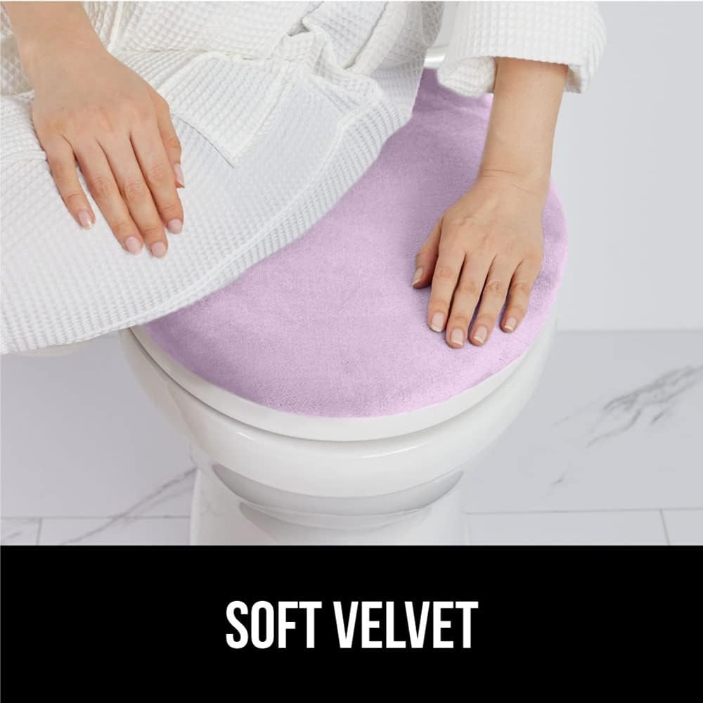 image:imageGORILLA GRIP Soft Chenille Bathroom Toilet Lid Cover Machine Washable Seat Covers 195x185 Stays in Place Rubber Backing Fits Most Round Elongated and Oblong Lids Accessories Decor GreyLight Purple