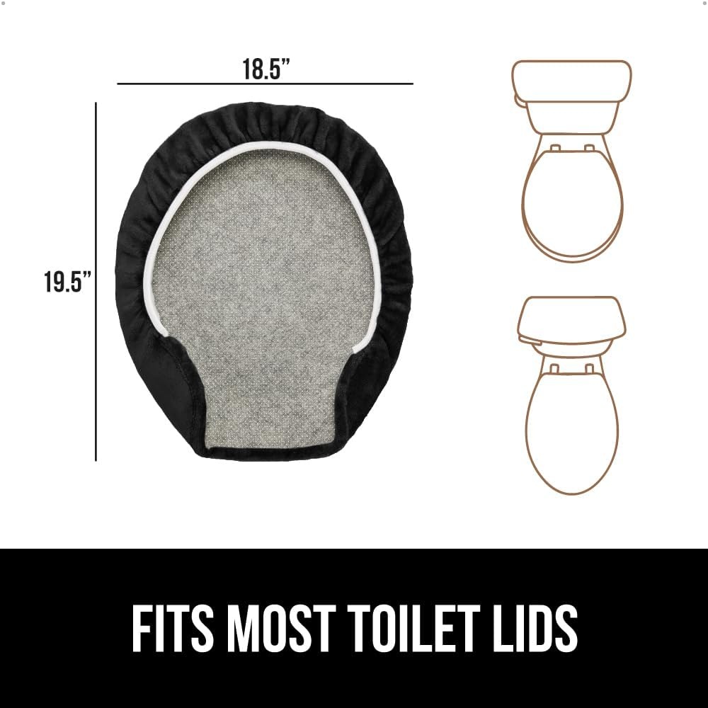 image:imageGORILLA GRIP Soft Chenille Bathroom Toilet Lid Cover Machine Washable Seat Covers 195x185 Stays in Place Rubber Backing Fits Most Round Elongated and Oblong Lids Accessories Decor GreyBlack