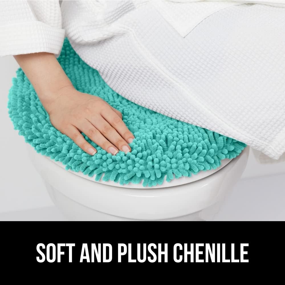 image:imageGORILLA GRIP Soft Chenille Bathroom Toilet Lid Cover Machine Washable Seat Covers 195x185 Stays in Place Rubber Backing Fits Most Round Elongated and Oblong Lids Accessories Decor GreyTurquoise