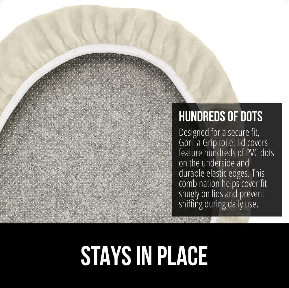 image:imageGORILLA GRIP Soft Chenille Bathroom Toilet Lid Cover Machine Washable Seat Covers 195x185 Stays in Place Rubber Backing Fits Most Round Elongated and Oblong Lids Accessories Decor GreyChampagne