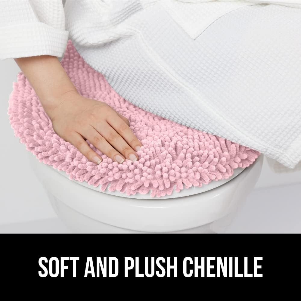 image:imageGORILLA GRIP Soft Chenille Bathroom Toilet Lid Cover Machine Washable Seat Covers 195x185 Stays in Place Rubber Backing Fits Most Round Elongated and Oblong Lids Accessories Decor GreyLight Pink