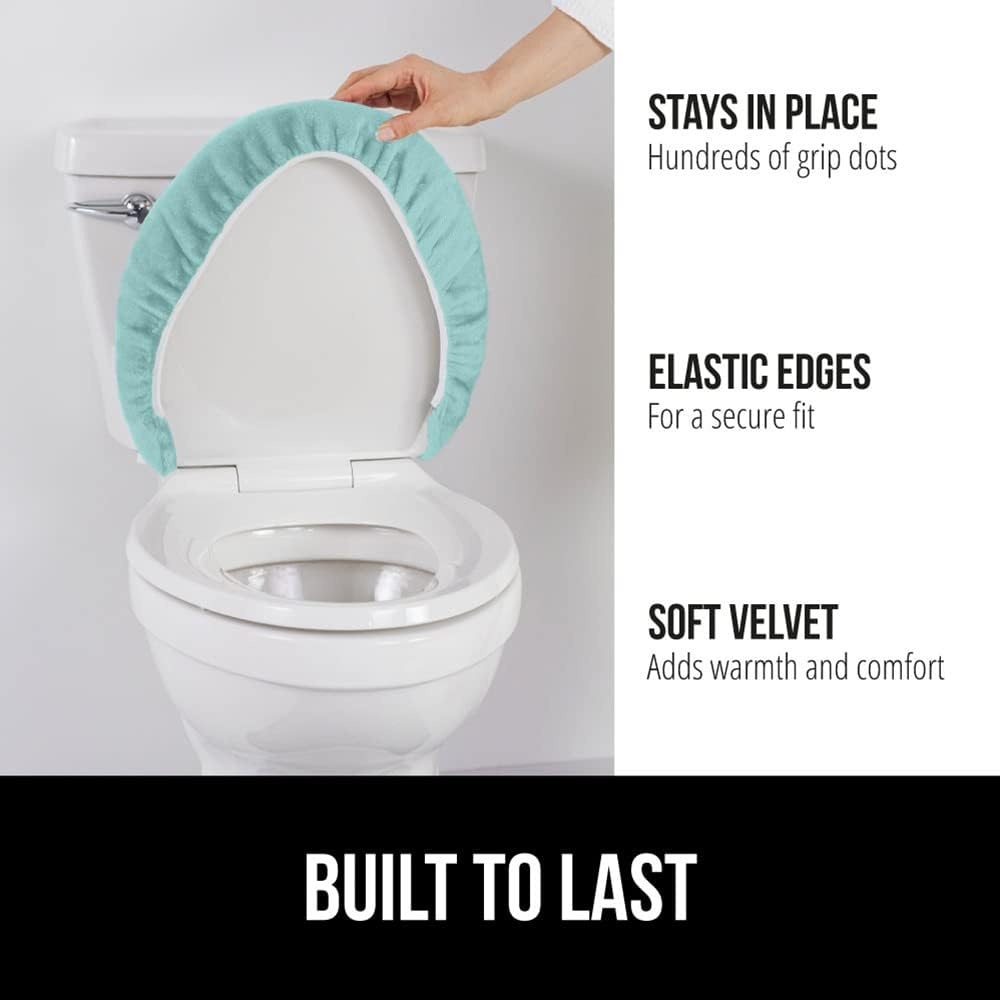 image:imageGORILLA GRIP Soft Chenille Bathroom Toilet Lid Cover Machine Washable Seat Covers 195x185 Stays in Place Rubber Backing Fits Most Round Elongated and Oblong Lids Accessories Decor GreySea Blue