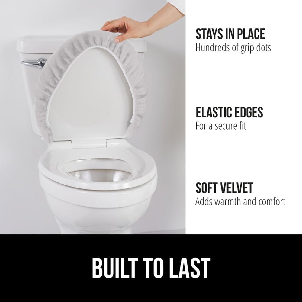 image:imageGORILLA GRIP Soft Chenille Bathroom Toilet Lid Cover Machine Washable Seat Covers 195x185 Stays in Place Rubber Backing Fits Most Round Elongated and Oblong Lids Accessories Decor GreyLight Gray