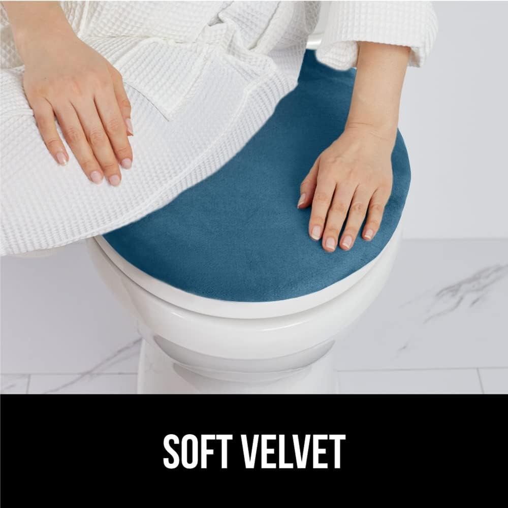 image:imageGORILLA GRIP Soft Chenille Bathroom Toilet Lid Cover Machine Washable Seat Covers 195x185 Stays in Place Rubber Backing Fits Most Round Elongated and Oblong Lids Accessories Decor GreyBlue