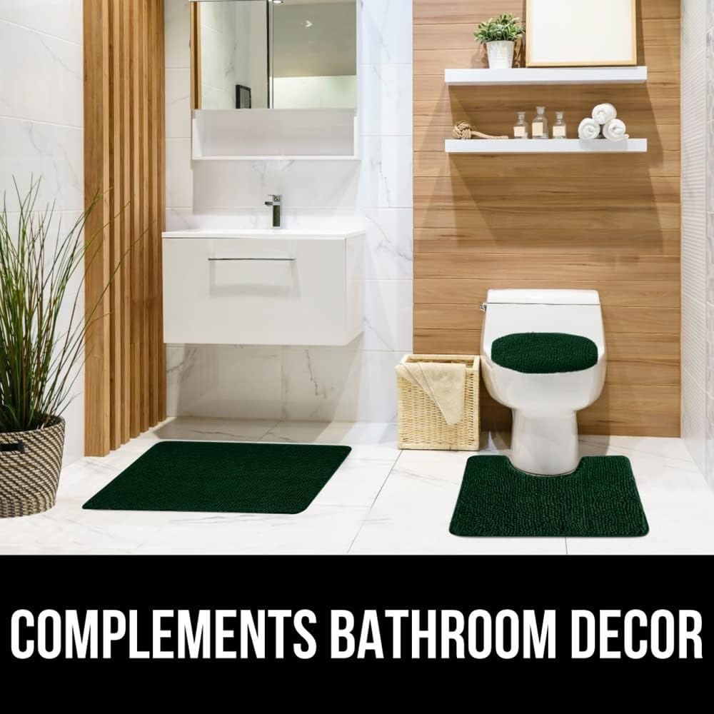 image:imageGORILLA GRIP Soft Chenille Bathroom Toilet Lid Cover Machine Washable Seat Covers 195x185 Stays in Place Rubber Backing Fits Most Round Elongated and Oblong Lids Accessories Decor GreyHunter Green