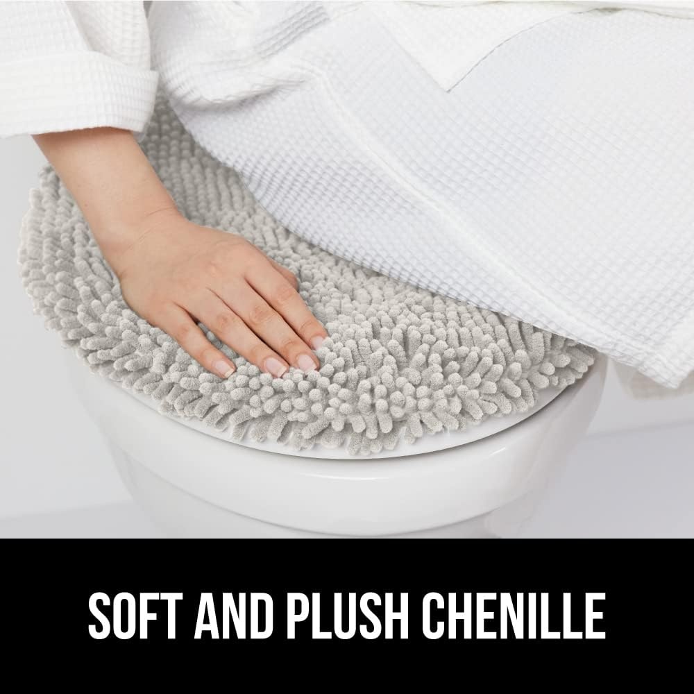 image:imageGORILLA GRIP Soft Chenille Bathroom Toilet Lid Cover Machine Washable Seat Covers 195x185 Stays in Place Rubber Backing Fits Most Round Elongated and Oblong Lids Accessories Decor GreyLight Gray