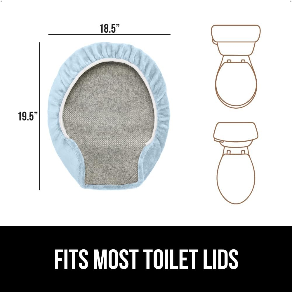 image:imageGORILLA GRIP Soft Chenille Bathroom Toilet Lid Cover Machine Washable Seat Covers 195x185 Stays in Place Rubber Backing Fits Most Round Elongated and Oblong Lids Accessories Decor GreyLight Blue
