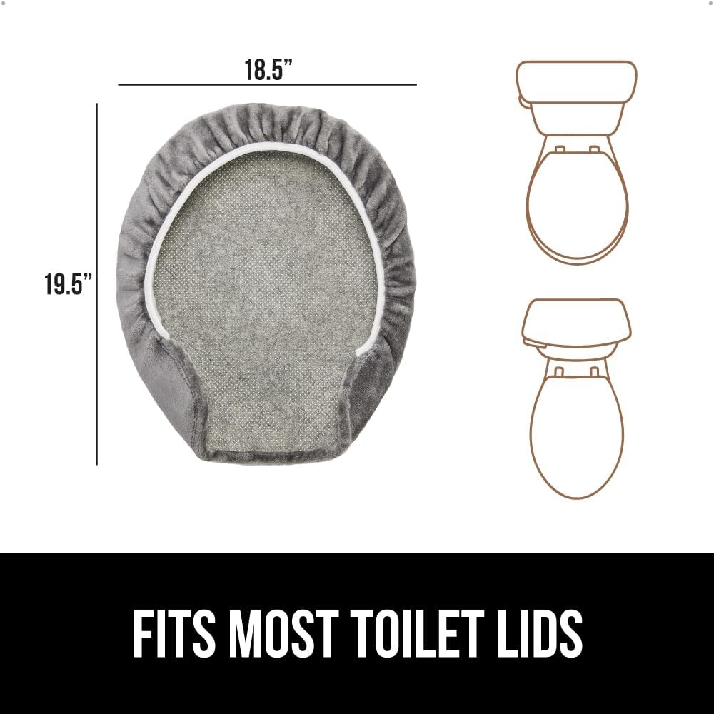 image:imageGORILLA GRIP Soft Chenille Bathroom Toilet Lid Cover Machine Washable Seat Covers 195x185 Stays in Place Rubber Backing Fits Most Round Elongated and Oblong Lids Accessories Decor GreyGrey