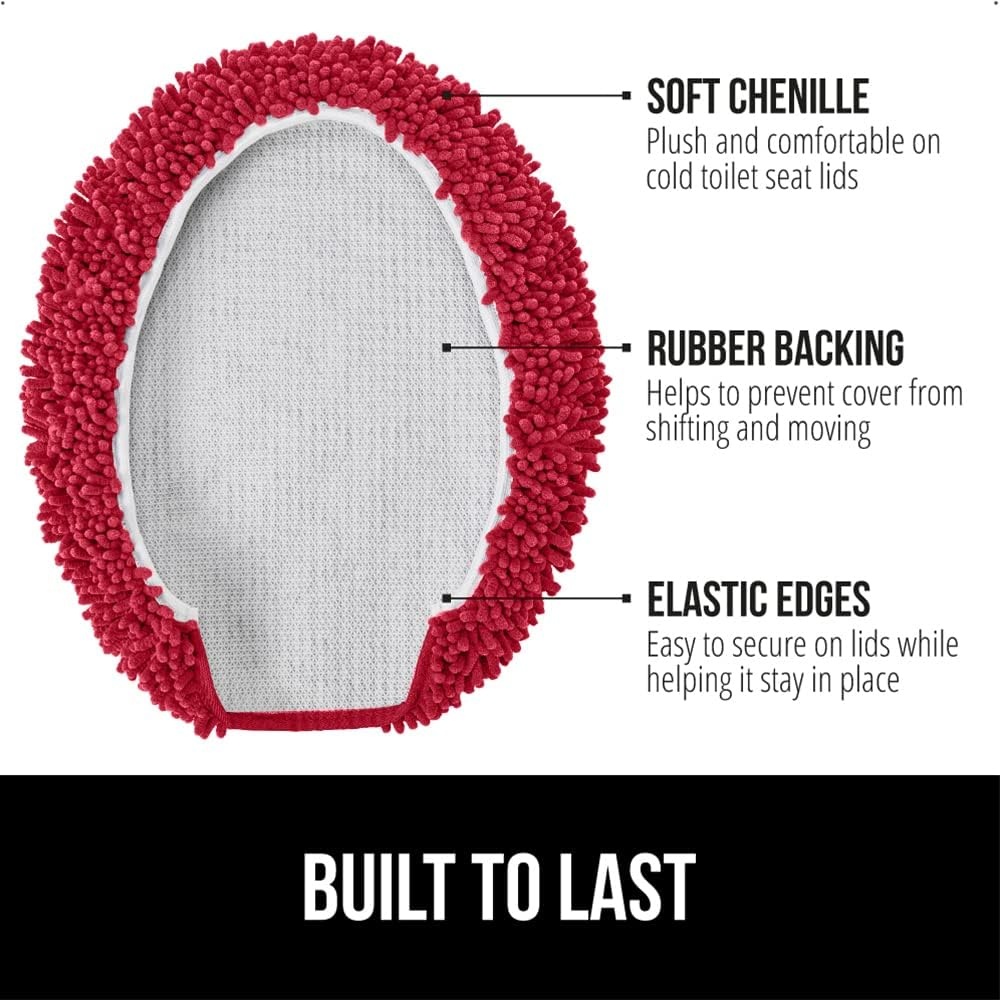 image:imageGORILLA GRIP Soft Chenille Bathroom Toilet Lid Cover Machine Washable Seat Covers 195x185 Stays in Place Rubber Backing Fits Most Round Elongated and Oblong Lids Accessories Decor GreyRed