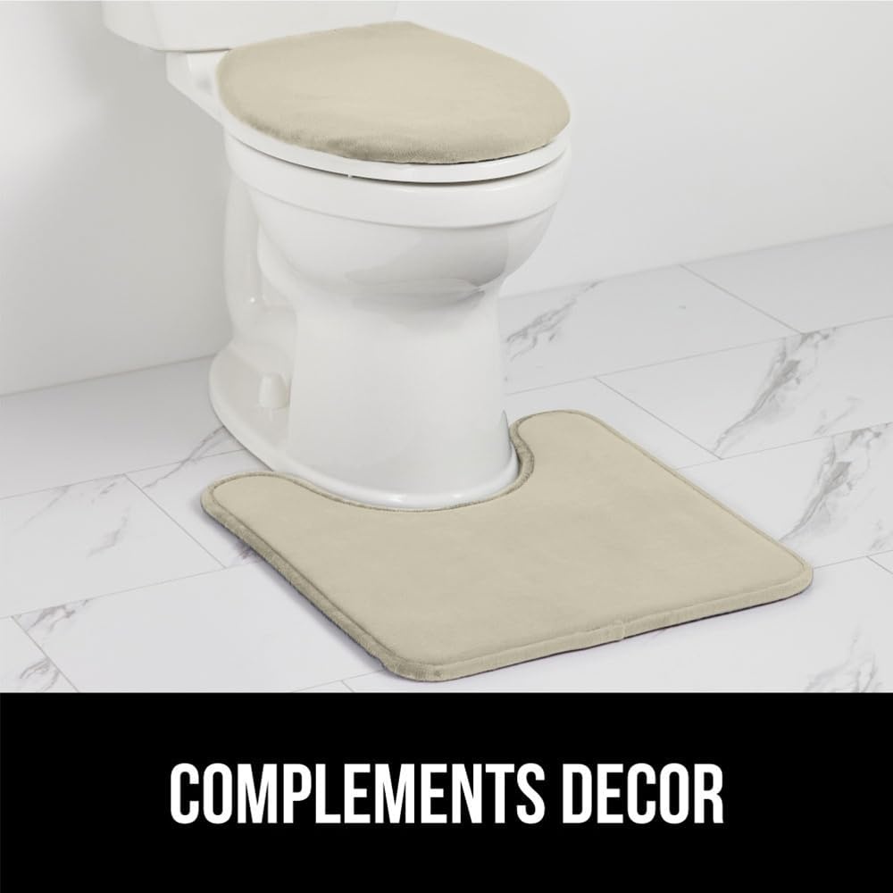 image:imageGORILLA GRIP Soft Chenille Bathroom Toilet Lid Cover Machine Washable Seat Covers 195x185 Stays in Place Rubber Backing Fits Most Round Elongated and Oblong Lids Accessories Decor GreyChampagne