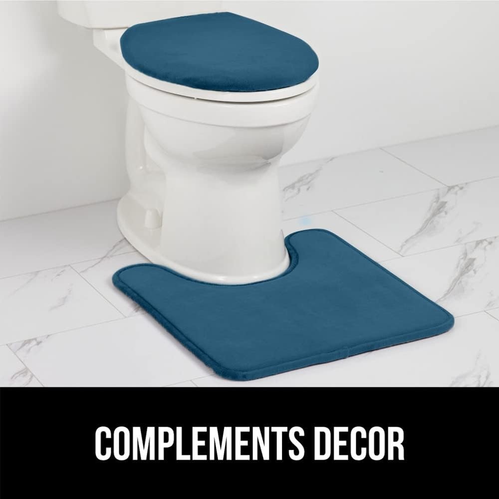 image:imageGORILLA GRIP Soft Chenille Bathroom Toilet Lid Cover Machine Washable Seat Covers 195x185 Stays in Place Rubber Backing Fits Most Round Elongated and Oblong Lids Accessories Decor GreyBlue