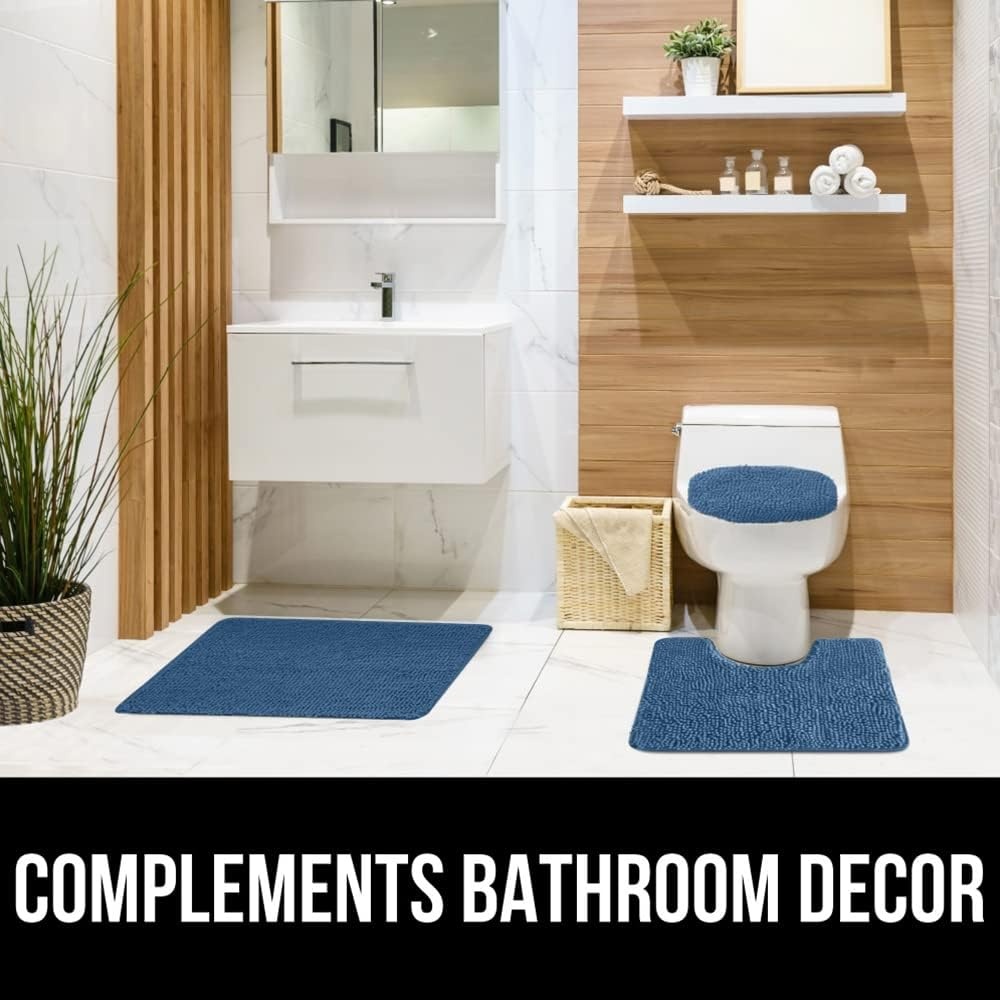 image:imageGORILLA GRIP Soft Chenille Bathroom Toilet Lid Cover Machine Washable Seat Covers 195x185 Stays in Place Rubber Backing Fits Most Round Elongated and Oblong Lids Accessories Decor GreyBlue