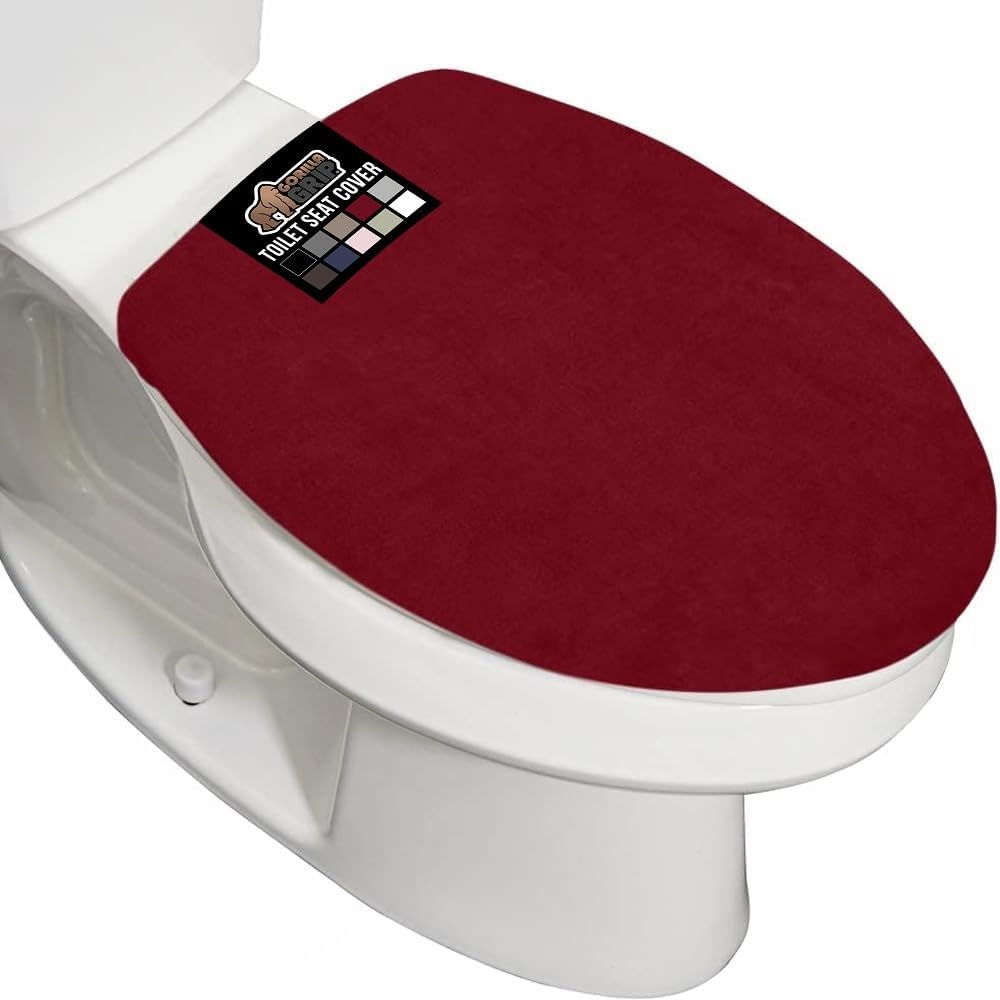 image:imageGORILLA GRIP Soft Chenille Bathroom Toilet Lid Cover Machine Washable Seat Covers 195x185 Stays in Place Rubber Backing Fits Most Round Elongated and Oblong Lids Accessories Decor GreyBurgundy