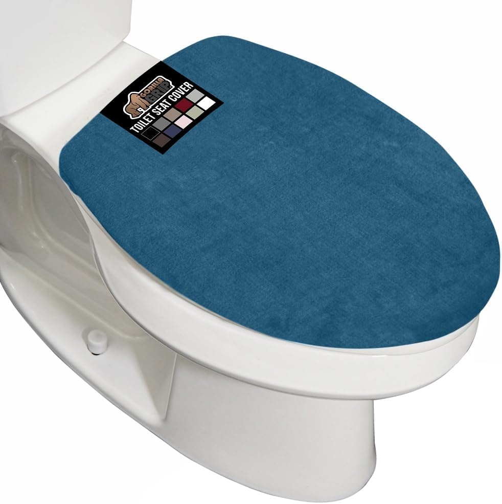 image:imageGORILLA GRIP Soft Chenille Bathroom Toilet Lid Cover Machine Washable Seat Covers 195x185 Stays in Place Rubber Backing Fits Most Round Elongated and Oblong Lids Accessories Decor GreyBlue