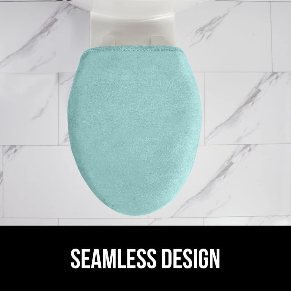 image:imageGORILLA GRIP Soft Chenille Bathroom Toilet Lid Cover Machine Washable Seat Covers 195x185 Stays in Place Rubber Backing Fits Most Round Elongated and Oblong Lids Accessories Decor GreySea Blue