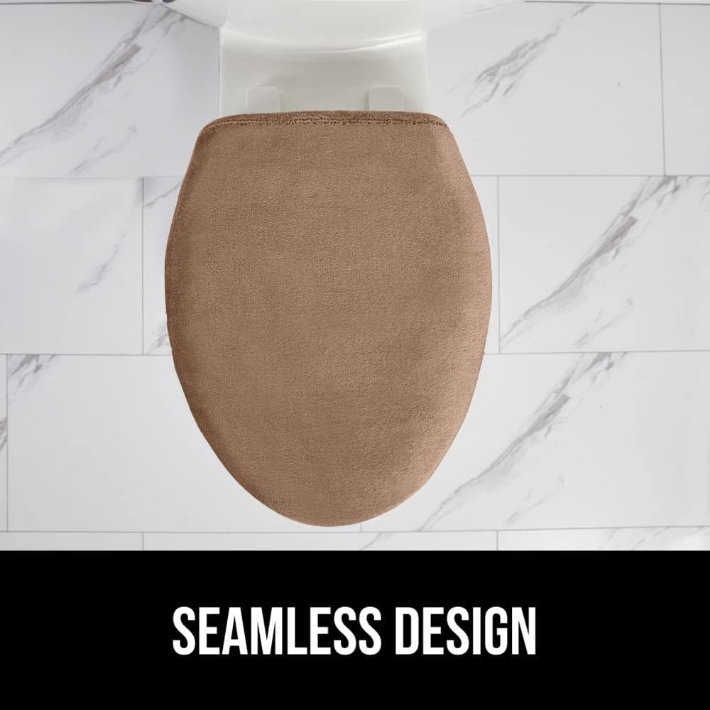image:imageGORILLA GRIP Soft Chenille Bathroom Toilet Lid Cover Machine Washable Seat Covers 195x185 Stays in Place Rubber Backing Fits Most Round Elongated and Oblong Lids Accessories Decor GreyTaupe