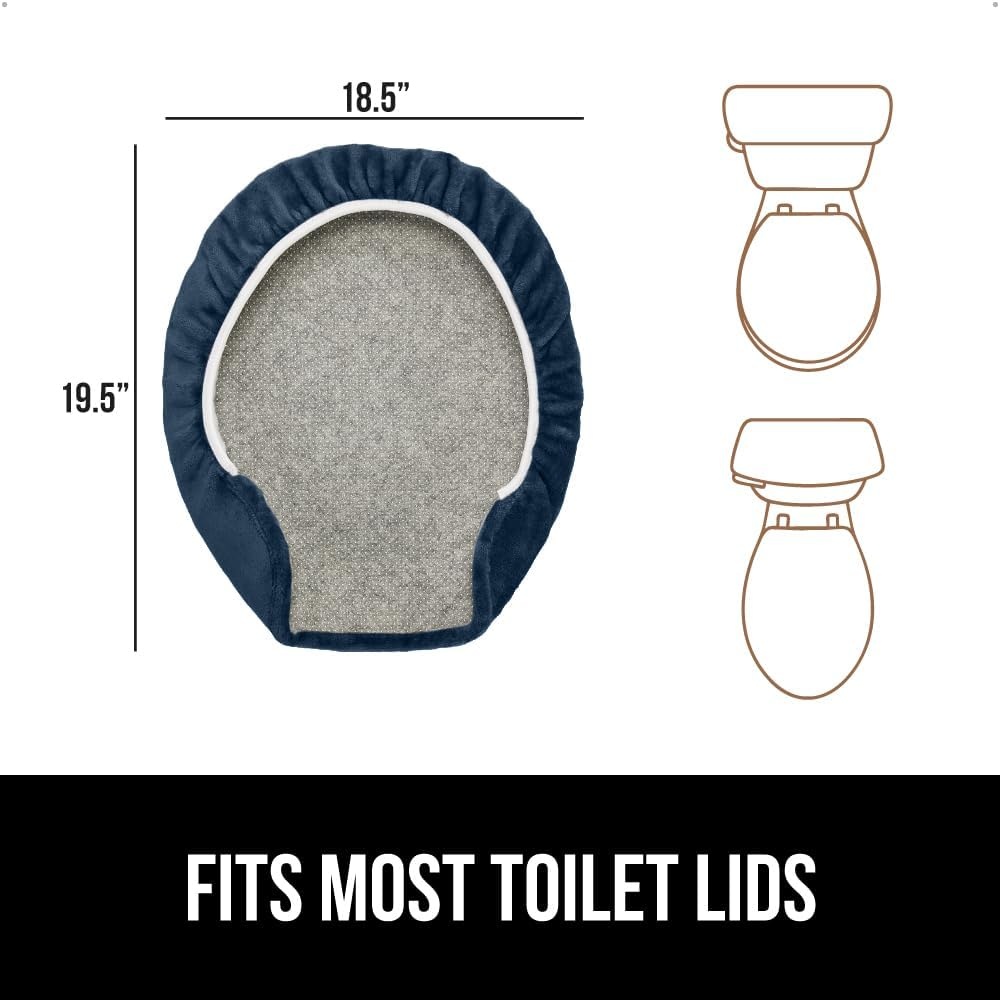 image:imageGORILLA GRIP Soft Chenille Bathroom Toilet Lid Cover Machine Washable Seat Covers 195x185 Stays in Place Rubber Backing Fits Most Round Elongated and Oblong Lids Accessories Decor GreyNavy