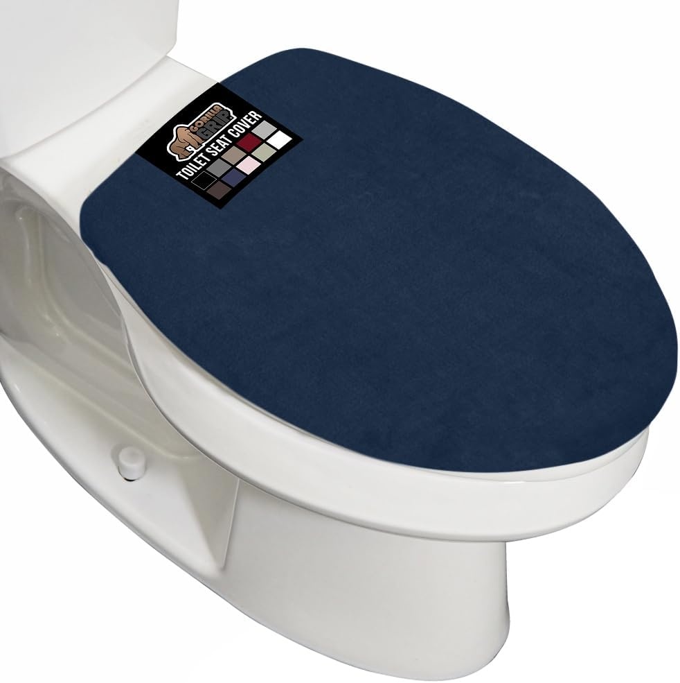 image:imageGORILLA GRIP Soft Chenille Bathroom Toilet Lid Cover Machine Washable Seat Covers 195x185 Stays in Place Rubber Backing Fits Most Round Elongated and Oblong Lids Accessories Decor GreyNavy