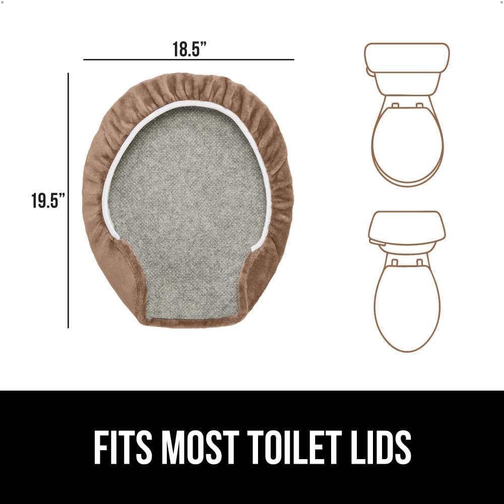 image:imageGORILLA GRIP Soft Chenille Bathroom Toilet Lid Cover Machine Washable Seat Covers 195x185 Stays in Place Rubber Backing Fits Most Round Elongated and Oblong Lids Accessories Decor GreyTaupe