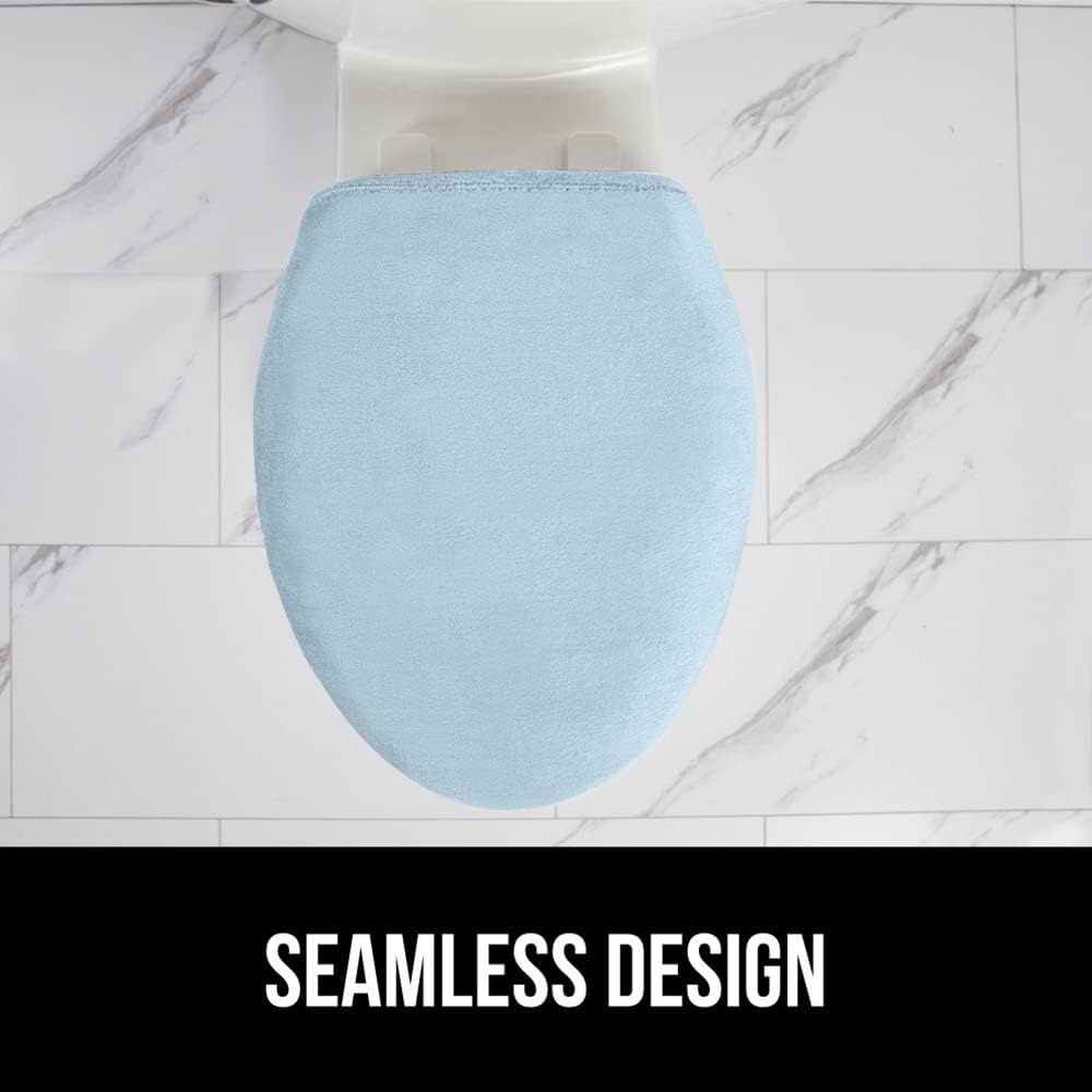 image:imageGORILLA GRIP Soft Chenille Bathroom Toilet Lid Cover Machine Washable Seat Covers 195x185 Stays in Place Rubber Backing Fits Most Round Elongated and Oblong Lids Accessories Decor GreyLight Blue