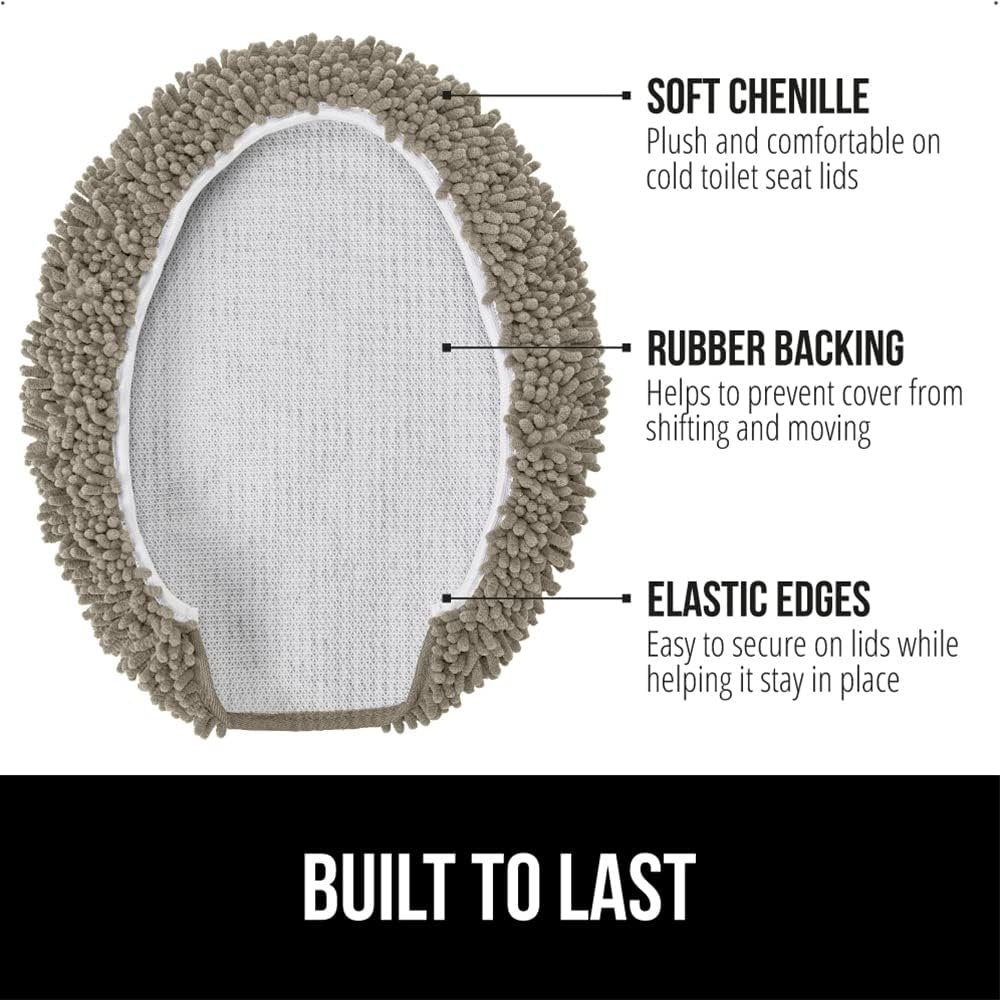image:imageGORILLA GRIP Soft Chenille Bathroom Toilet Lid Cover Machine Washable Seat Covers 195x185 Stays in Place Rubber Backing Fits Most Round Elongated and Oblong Lids Accessories Decor GreyLatte