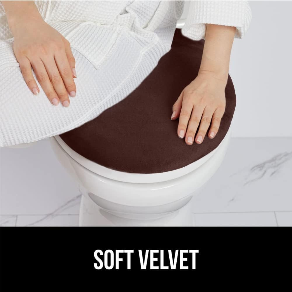 image:imageGORILLA GRIP Soft Chenille Bathroom Toilet Lid Cover Machine Washable Seat Covers 195x185 Stays in Place Rubber Backing Fits Most Round Elongated and Oblong Lids Accessories Decor GreyBrown