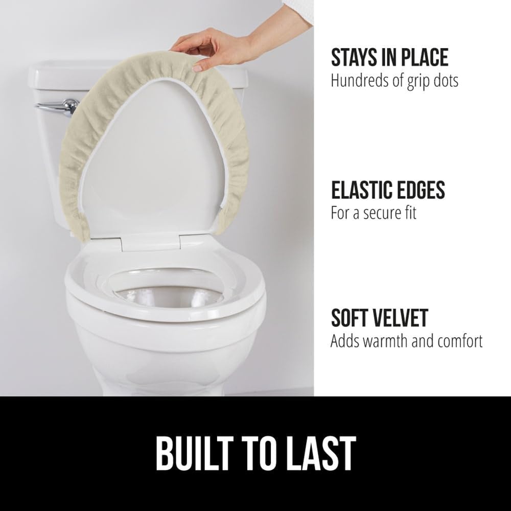image:imageGORILLA GRIP Soft Chenille Bathroom Toilet Lid Cover Machine Washable Seat Covers 195x185 Stays in Place Rubber Backing Fits Most Round Elongated and Oblong Lids Accessories Decor GreyChampagne