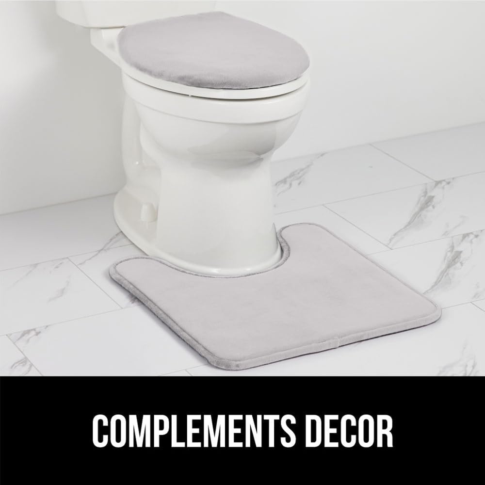 image:imageGORILLA GRIP Soft Chenille Bathroom Toilet Lid Cover Machine Washable Seat Covers 195x185 Stays in Place Rubber Backing Fits Most Round Elongated and Oblong Lids Accessories Decor GreyLight Gray
