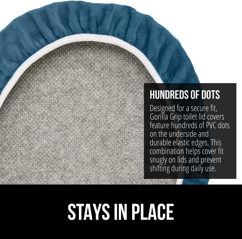 image:imageGORILLA GRIP Soft Chenille Bathroom Toilet Lid Cover Machine Washable Seat Covers 195x185 Stays in Place Rubber Backing Fits Most Round Elongated and Oblong Lids Accessories Decor GreyBlue