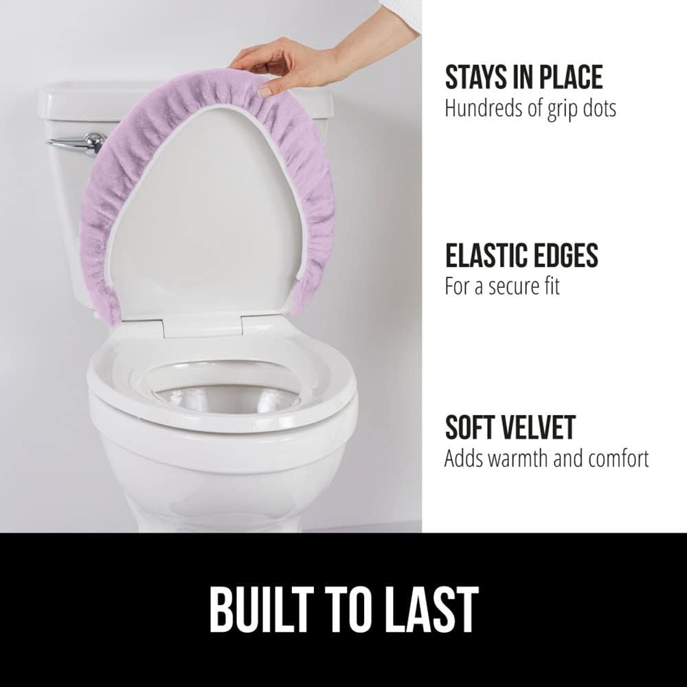 image:imageGORILLA GRIP Soft Chenille Bathroom Toilet Lid Cover Machine Washable Seat Covers 195x185 Stays in Place Rubber Backing Fits Most Round Elongated and Oblong Lids Accessories Decor GreyLight Purple