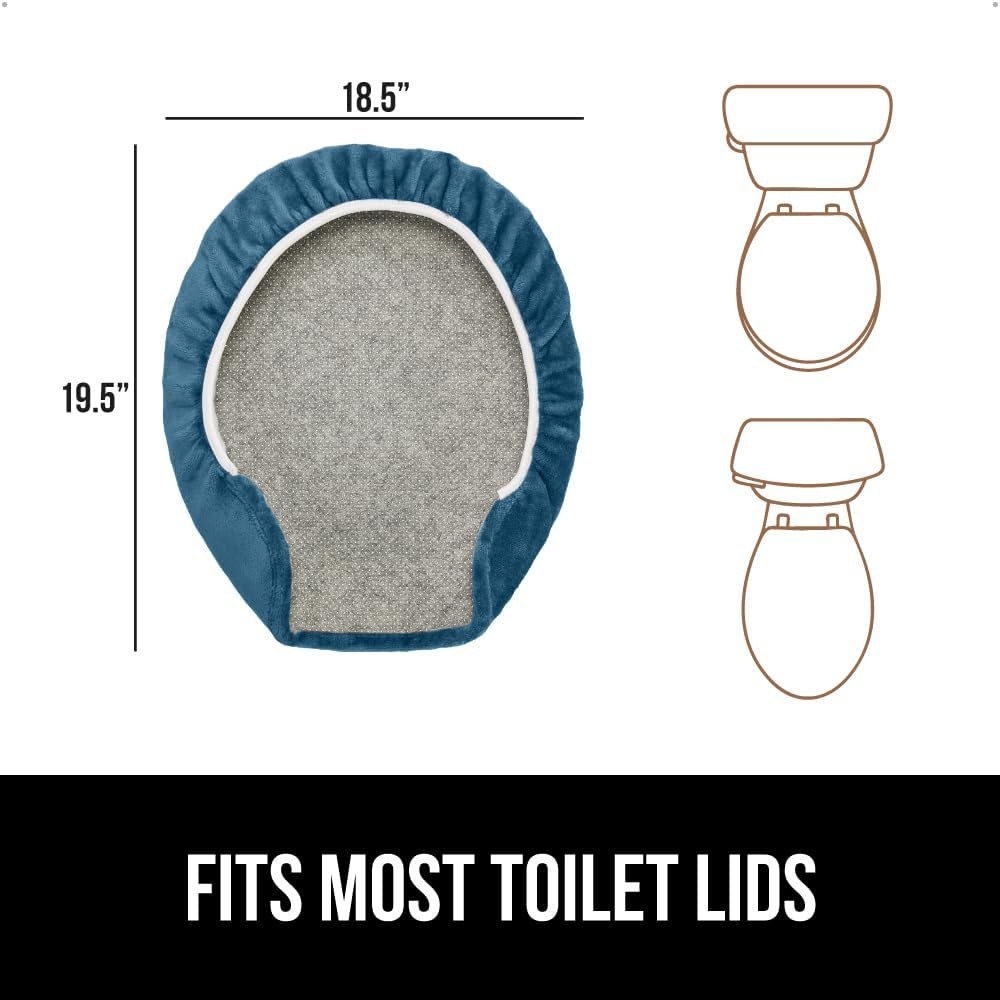image:imageGORILLA GRIP Soft Chenille Bathroom Toilet Lid Cover Machine Washable Seat Covers 195x185 Stays in Place Rubber Backing Fits Most Round Elongated and Oblong Lids Accessories Decor GreyBlue