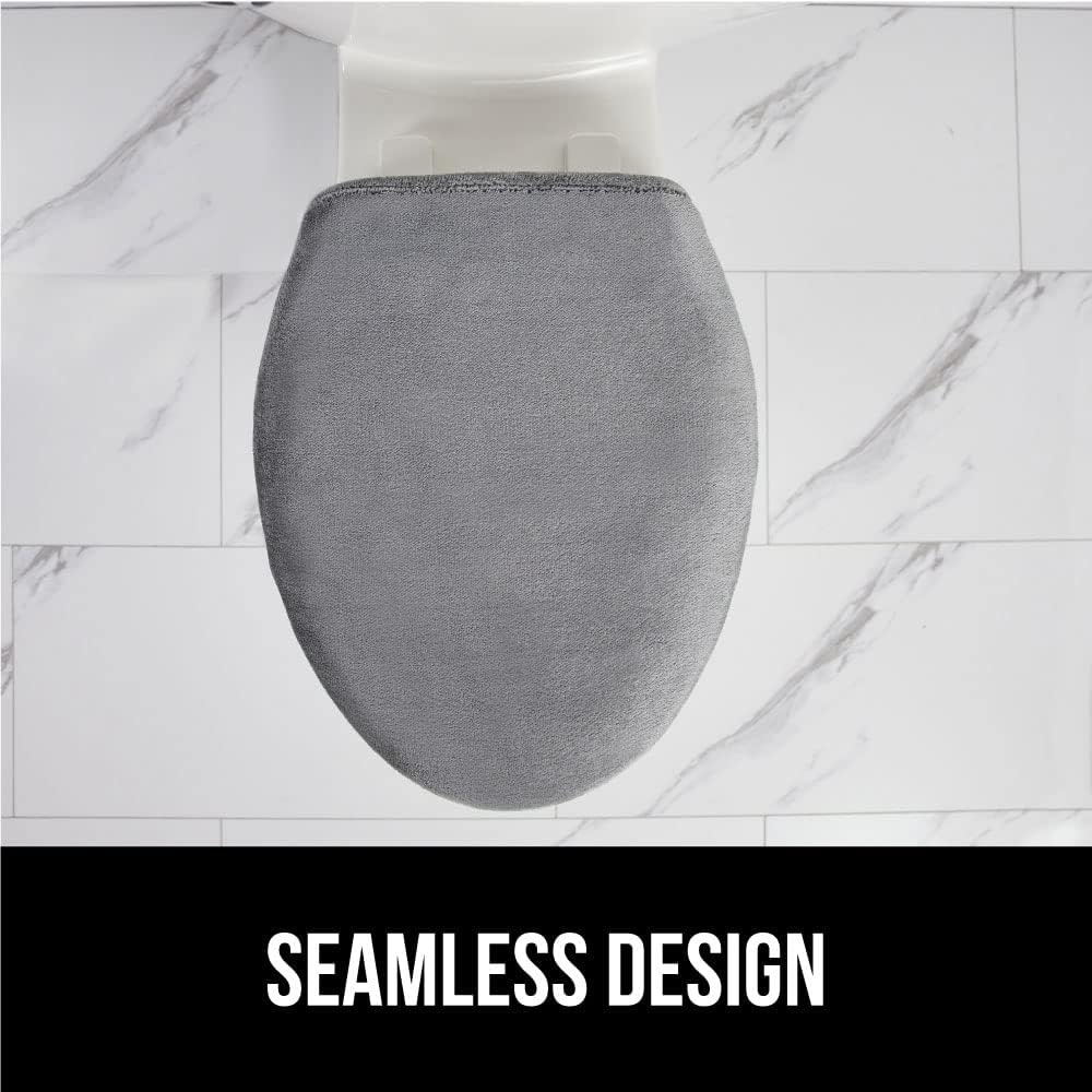 image:imageGORILLA GRIP Soft Chenille Bathroom Toilet Lid Cover Machine Washable Seat Covers 195x185 Stays in Place Rubber Backing Fits Most Round Elongated and Oblong Lids Accessories Decor GreyGrey