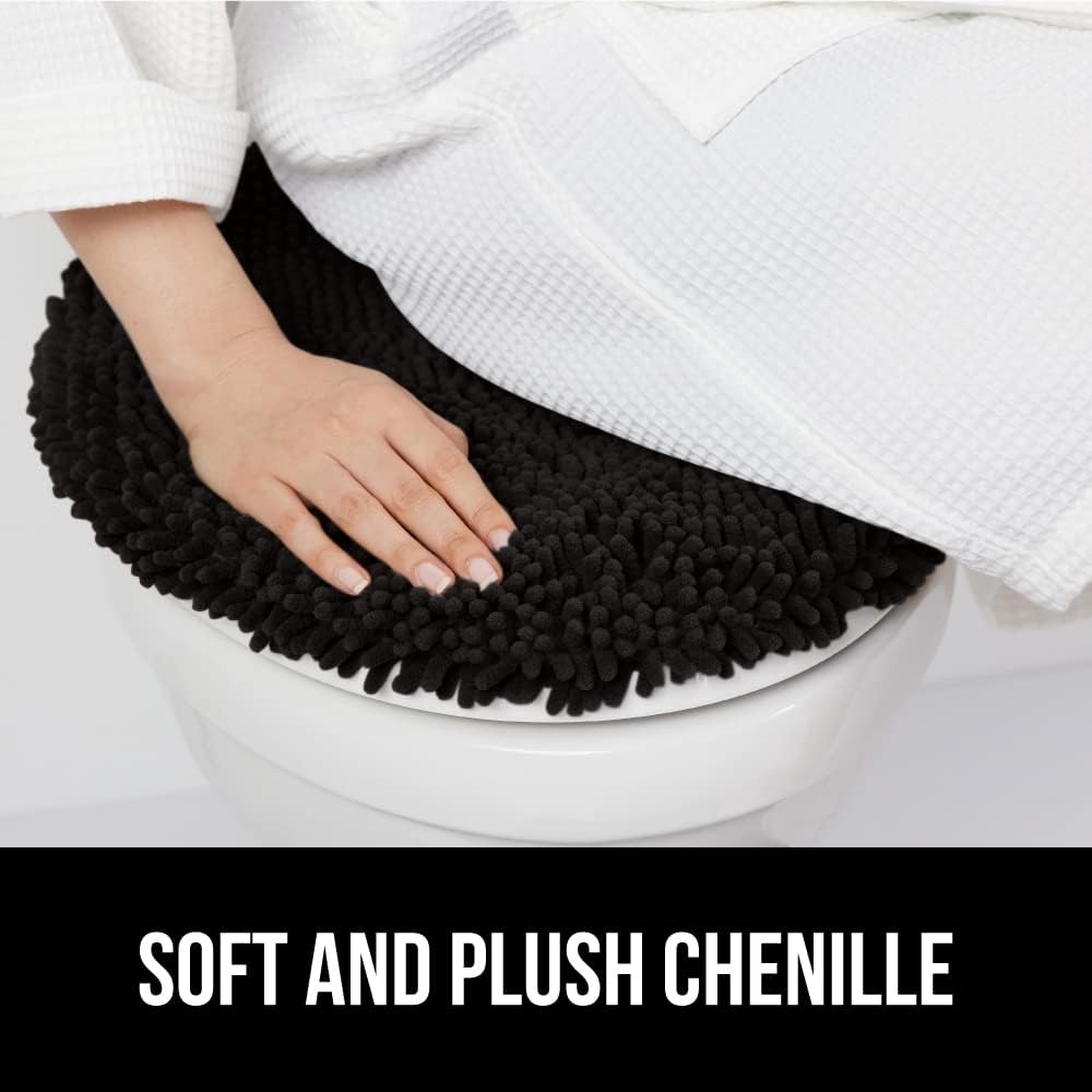 image:imageGORILLA GRIP Soft Chenille Bathroom Toilet Lid Cover Machine Washable Seat Covers 195x185 Stays in Place Rubber Backing Fits Most Round Elongated and Oblong Lids Accessories Decor GreyBlack