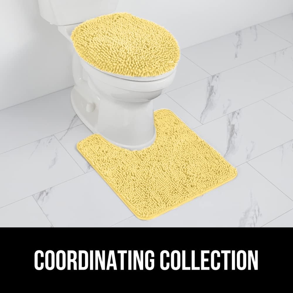 image:imageGORILLA GRIP Soft Chenille Bathroom Toilet Lid Cover Machine Washable Seat Covers 195x185 Stays in Place Rubber Backing Fits Most Round Elongated and Oblong Lids Accessories Decor GreyYellow