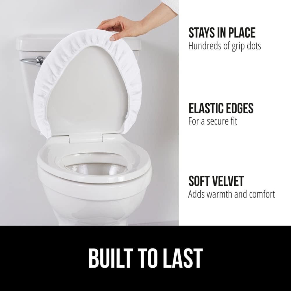 image:imageGORILLA GRIP Soft Chenille Bathroom Toilet Lid Cover Machine Washable Seat Covers 195x185 Stays in Place Rubber Backing Fits Most Round Elongated and Oblong Lids Accessories Decor GreyWhite