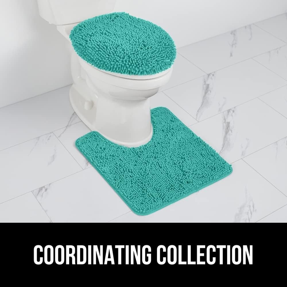 image:imageGORILLA GRIP Soft Chenille Bathroom Toilet Lid Cover Machine Washable Seat Covers 195x185 Stays in Place Rubber Backing Fits Most Round Elongated and Oblong Lids Accessories Decor GreyTurquoise
