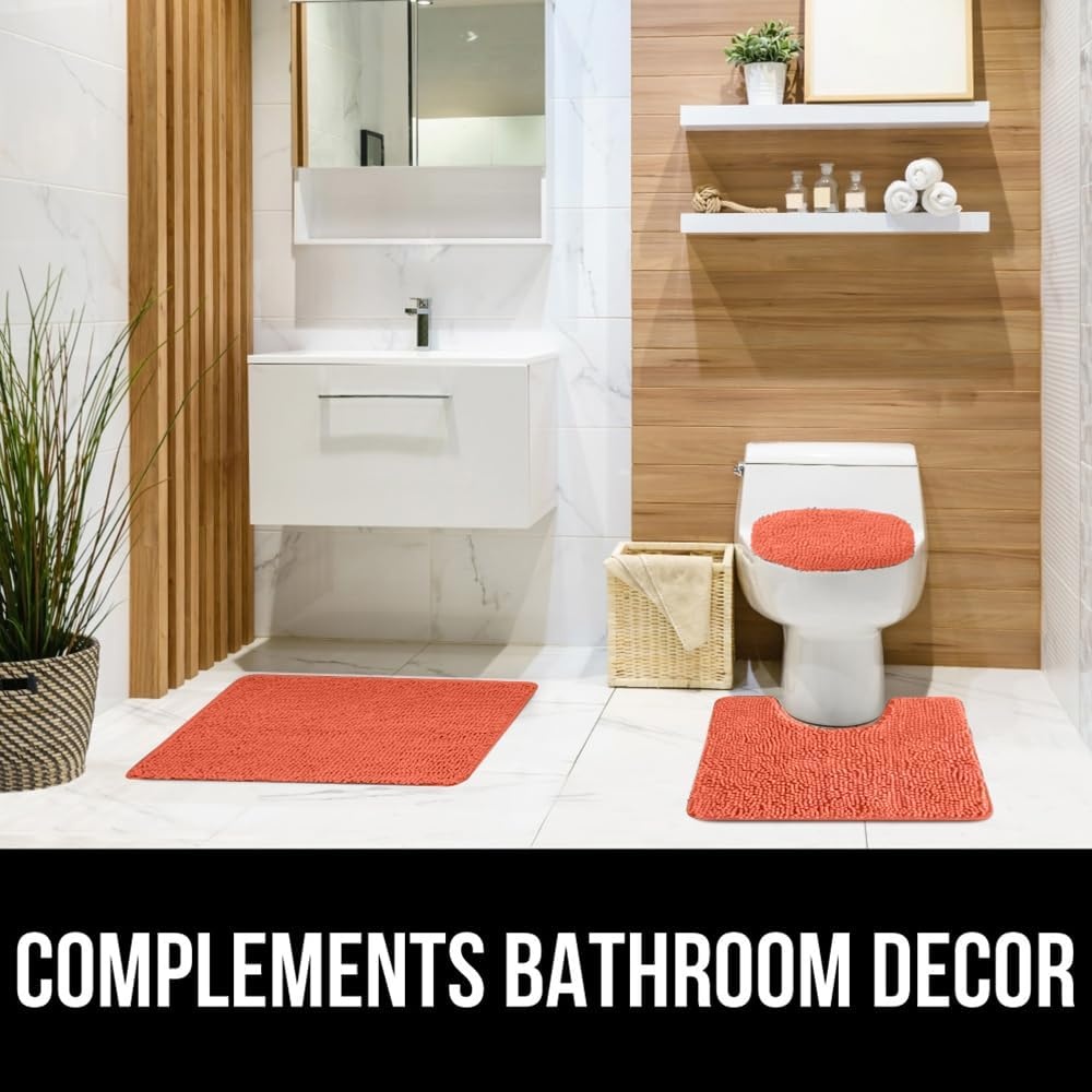 image:imageGORILLA GRIP Soft Chenille Bathroom Toilet Lid Cover Machine Washable Seat Covers 195x185 Stays in Place Rubber Backing Fits Most Round Elongated and Oblong Lids Accessories Decor GreyCoral