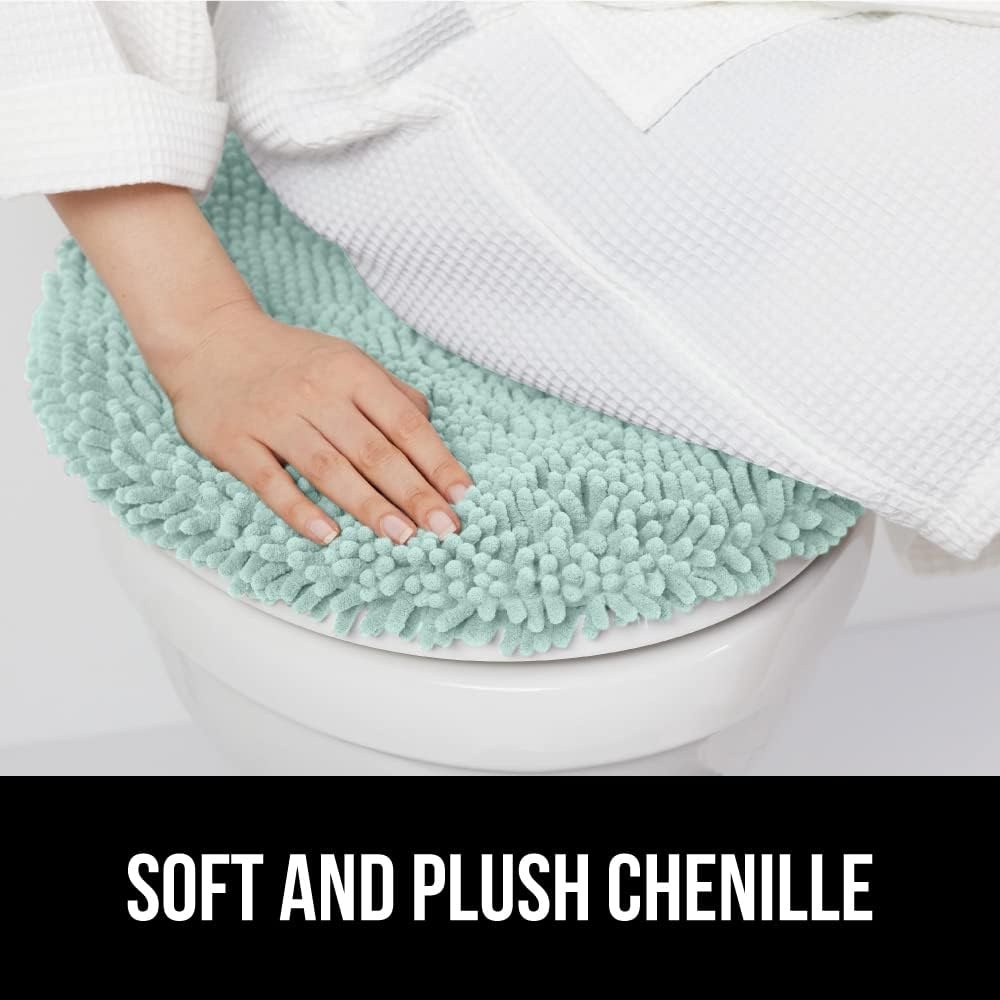 image:imageGORILLA GRIP Soft Chenille Bathroom Toilet Lid Cover Machine Washable Seat Covers 195x185 Stays in Place Rubber Backing Fits Most Round Elongated and Oblong Lids Accessories Decor GreySea Blue