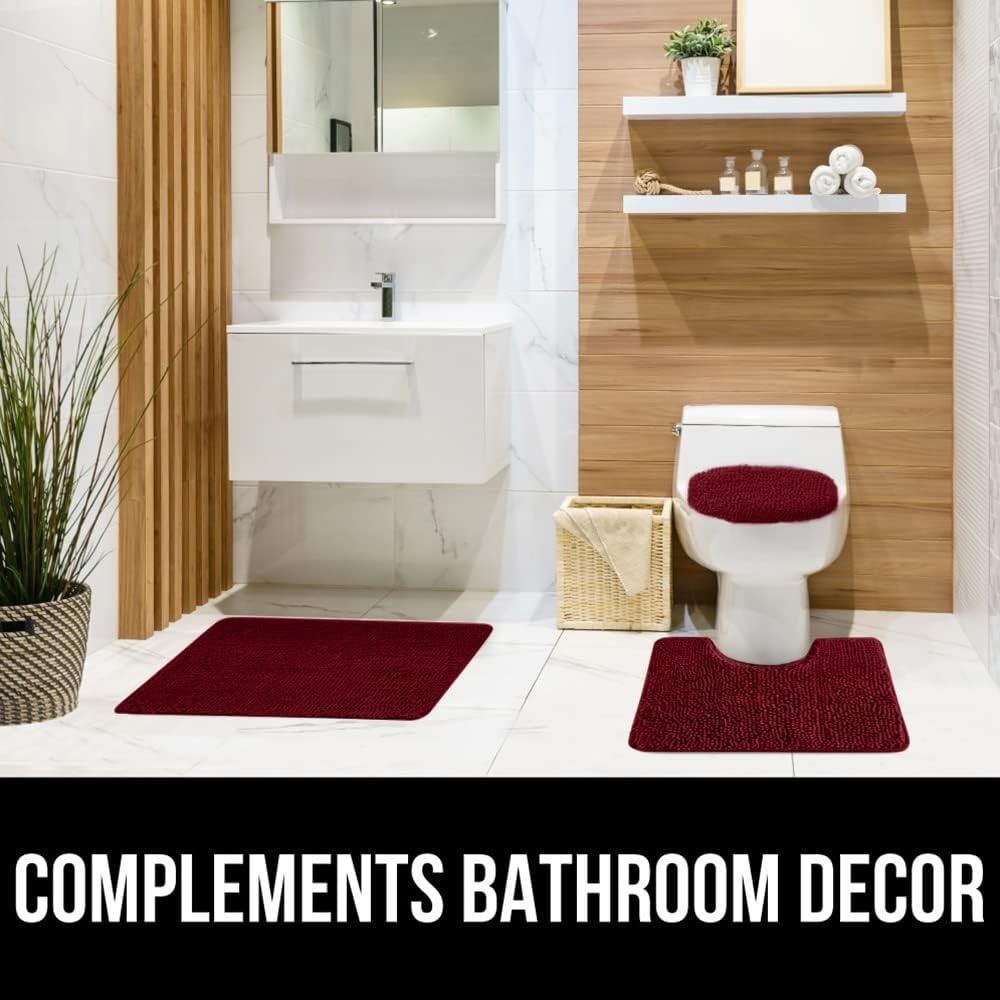 image:imageGORILLA GRIP Soft Chenille Bathroom Toilet Lid Cover Machine Washable Seat Covers 195x185 Stays in Place Rubber Backing Fits Most Round Elongated and Oblong Lids Accessories Decor GreyBurgundy