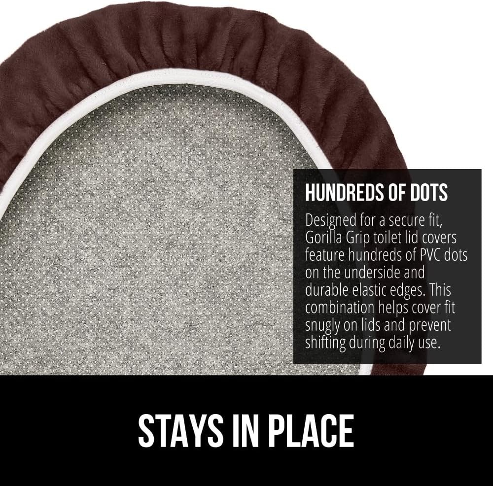 image:imageGORILLA GRIP Soft Chenille Bathroom Toilet Lid Cover Machine Washable Seat Covers 195x185 Stays in Place Rubber Backing Fits Most Round Elongated and Oblong Lids Accessories Decor GreyBrown