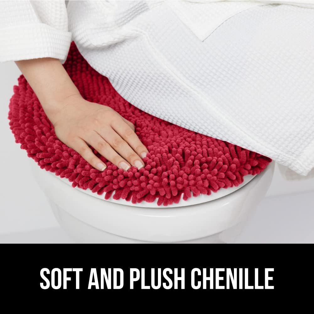 image:imageGORILLA GRIP Soft Chenille Bathroom Toilet Lid Cover Machine Washable Seat Covers 195x185 Stays in Place Rubber Backing Fits Most Round Elongated and Oblong Lids Accessories Decor GreyRed