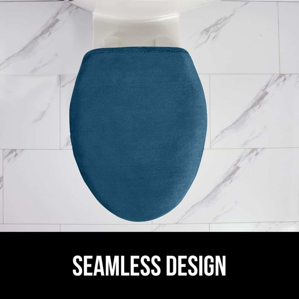 image:imageGORILLA GRIP Soft Chenille Bathroom Toilet Lid Cover Machine Washable Seat Covers 195x185 Stays in Place Rubber Backing Fits Most Round Elongated and Oblong Lids Accessories Decor GreyBlue